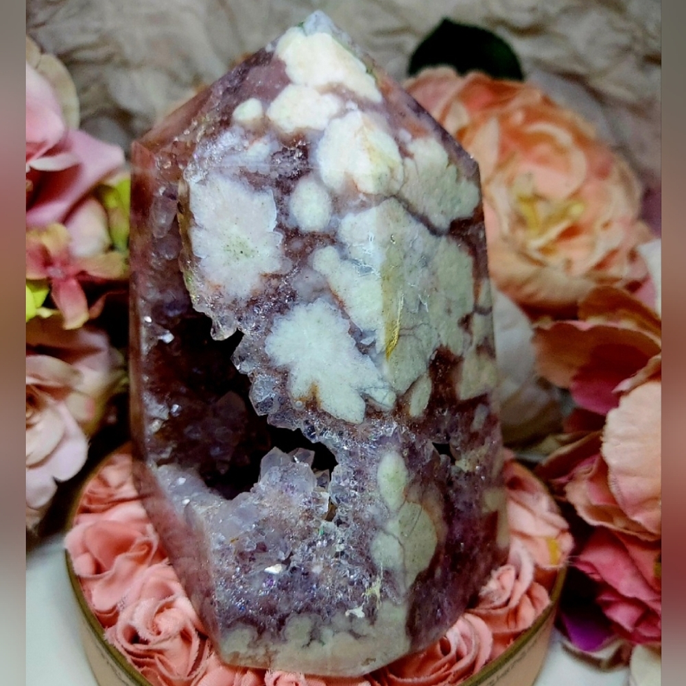 Huge Pink Amethyst Sakura Flower Agate Tower - Picture 7 of 16